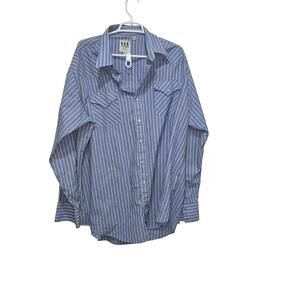 Ely Cattleman Western Pearl Snap Shirt XXLT Blue Stripe Tall Fit